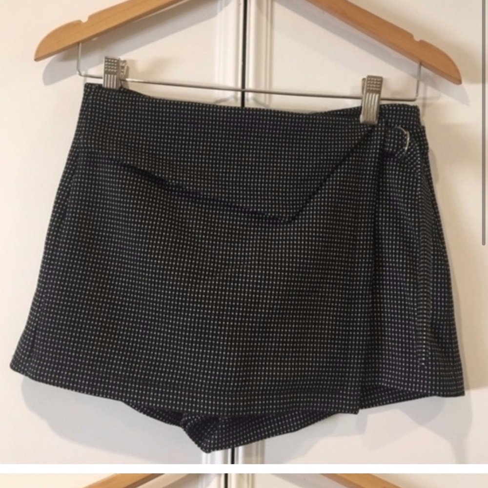 Zara Trafaluc Black Belted Asymmetric Polka Dot Skort XS